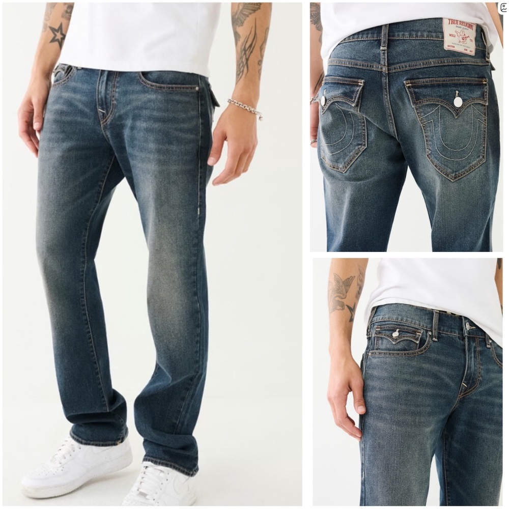 True Religion Men Ricky SN Flap Relaxed Straight Jeans Size 34x32 Y2K Streetwear